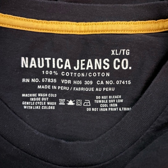Nautica Jeans Co Mens Black Tee Blue White Skull Logo XL Short Sleeve Late 2000s - Picture 4 of 5
